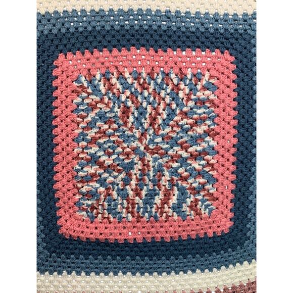 Vintage Crochet Square Blanket Afghan Throw 42" x 44" Mauve Blue - Picture 2 of 7